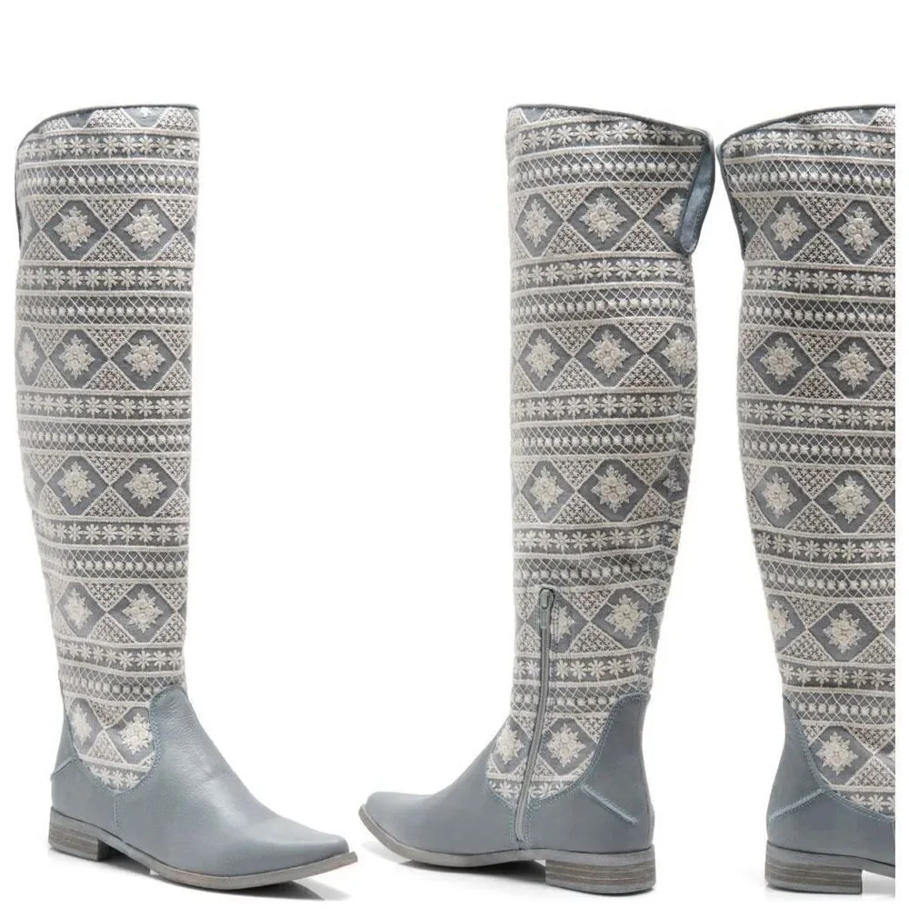 Free People Bren crochet tall boots I calm water color size 8 NWB